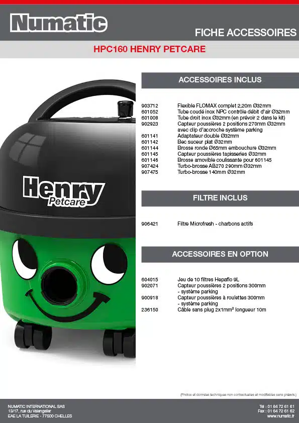 Fiche Accessoires HPC160 HENRY PETCARE
