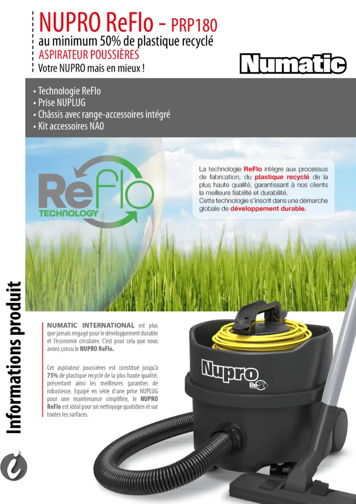 Aspirateur poussières Nupro ReFlo - Matériel de nettoyage professionnel -  Numatic